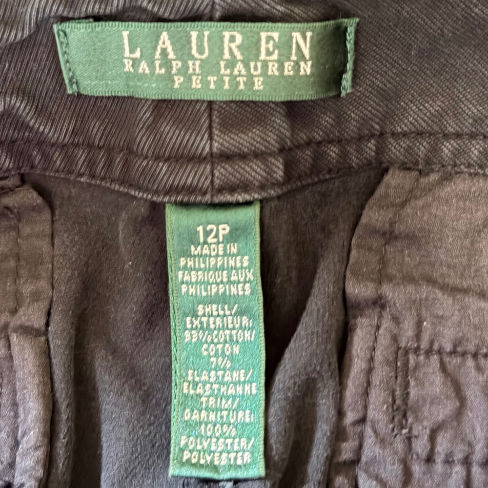 Lauren Ralph Lauren Petite Straight Leg Chino Pants Black‎ 12P Stretch Cotton - Picture 8 of 10